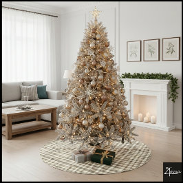 Saia Para Árvore De Natal De Poliéster Warm Neutral Sepia Gingham Checkerboard Classic