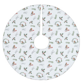 Saia Para Árvore De Natal De Poliéster Watercolor English Robin Christmas Gift