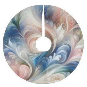Saia Para Árvore De Natal De Poliéster Watercolor Fantasy Floral Pastel Blue & Cream