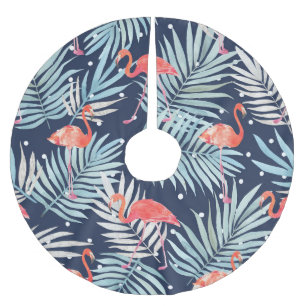 Saia Para Árvore De Natal De Poliéster Watercolor Flamingo: Elegância Tropical Rosa.