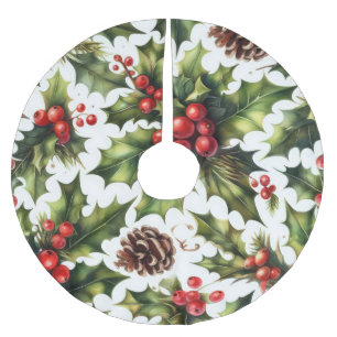 Saia Para Árvore De Natal De Poliéster Watercolor Holly Berries Natal Motifs Holiday