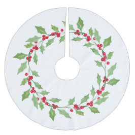 Saia Para Árvore De Natal De Poliéster Watercolor Holly Wreath