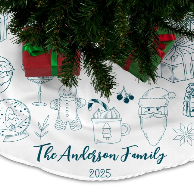 Saia Para Árvore De Natal De Poliéster Whimsical Quirky Doodle Holiday (Criador carregado)