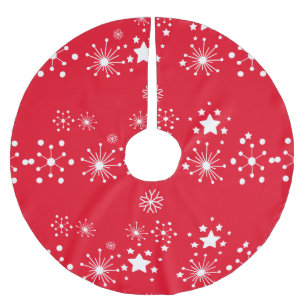 Saia Para Árvore De Natal De Poliéster White Stars sobre fundo vermelho