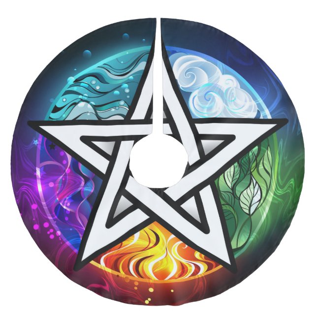 Saia Para Árvore De Natal De Poliéster Wiccan pentagram (Frente)