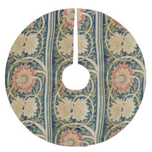 Saia Para Árvore De Natal De Poliéster William Morris Floral de Seda Rosa Embutido Antigo