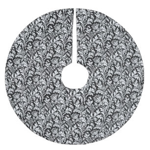Saia Para Árvore De Natal De Poliéster William Morris Thistle Damask, Preto e Branco