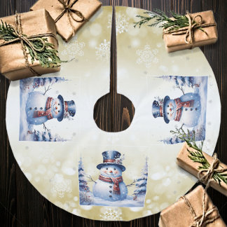 Saia Para Árvore De Natal De Poliéster Winter Forest Snowman Natal | DOURADO
