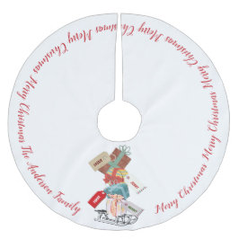 Saia Para Árvore De Natal De Poliéster Winter Sled Family Monogram Cute Vintage Christmas