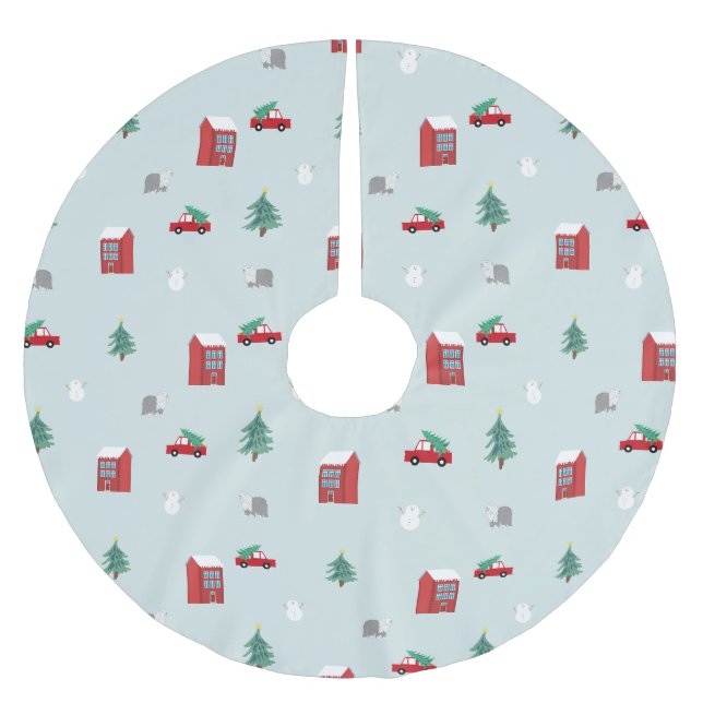 Saia Para Árvore De Natal De Poliéster Winter Village (Frente)