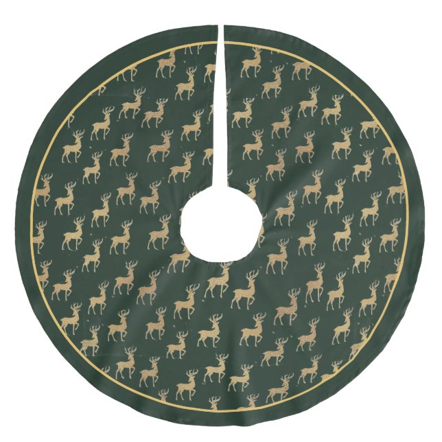 Saia Para Árvore De Natal De Poliéster Winter Wonderland Gold Reindeer Tree Skirt (Frente)