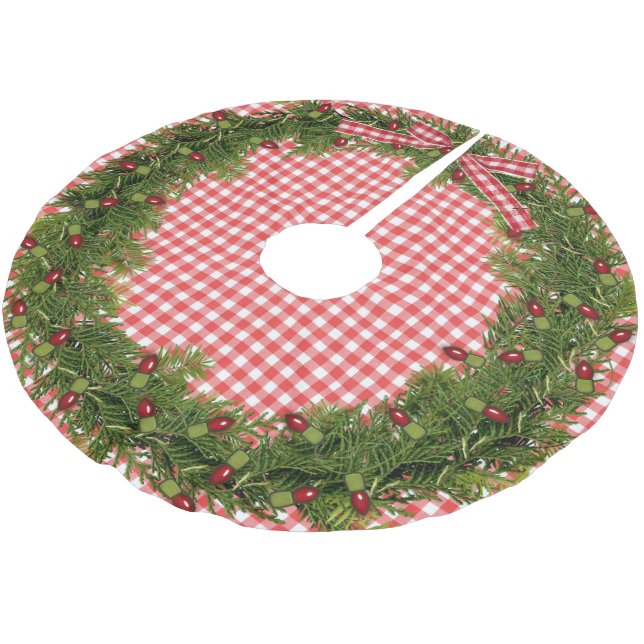 Saia Para Árvore De Natal De Poliéster Wreath De Natal Em Gingham (Inclinado)