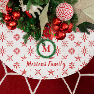 Saia Para Árvore De Natal De Poliéster Wreath Monograma Seu Nome Flocos de Neve Brancos e