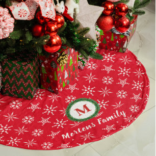 Saia Para Árvore De Natal De Poliéster Wreath Monograma Seu Nome Flocos de Neve Vermelhos