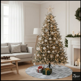 Saia Para Árvore De Natal De Poliéster Xadrez Abstrato Geométrico em Tons de Cinza Kaleid