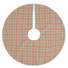 Saia Para Árvore De Natal De Poliéster Xadrez Coral Aquamarine