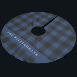 Saia Para Árvore De Natal De Poliéster Xadrez de Buffalo Azul e Negro Personalizada<br><div class="desc">Xadrez de Buffalo Negra e Azul Vintage,  Camisa de Natal Personalizada</div>