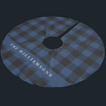 Saia Para Árvore De Natal De Poliéster Xadrez de Buffalo Azul e Negro Personalizada<br><div class="desc">Xadrez de Buffalo Negra e Azul Vintage,  Camisa de Natal Personalizada</div>