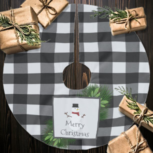 Saia Para Árvore De Natal De Poliéster Xadrez de Buffalo Snowman Preto e Branco