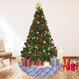 Saia Para Árvore De Natal De Poliéster Xadrez de Natal Azul de Inverno Floco de Neve 