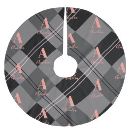 Saia Para Árvore De Natal De Poliéster Xadrez de Natal Monograma Cinza Preta Rosa