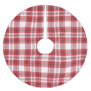 Saia Para Árvore De Natal De Poliéster Xadrez de tartã vermelho-vivo e preto