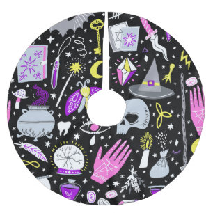 Saia Para Árvore De Natal De Poliéster Xadrez de tartan castanho-laranja-vírgula.