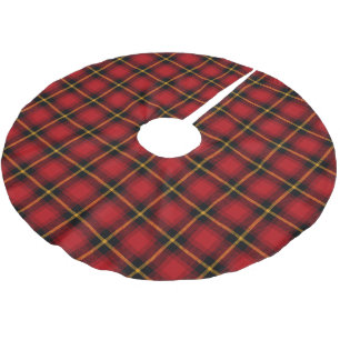 Saia Para Árvore De Natal De Poliéster Xadrez de Tartan Dourada Vermelha Camisa de Natal