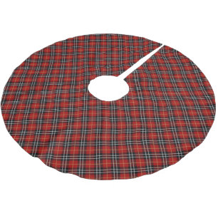 Saia Para Árvore De Natal De Poliéster Xadrez de Tartan Escocês Vermelho e Negro