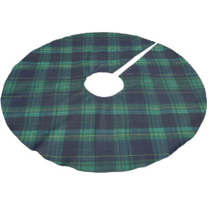 Saia Para Árvore De Natal De Poliéster Xadrez de Tartan Verde e Azul