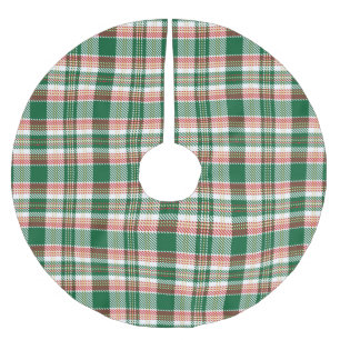 Saia Para Árvore De Natal De Poliéster Xadrez de tartan verde-vermelho-vermelho-branco-vi