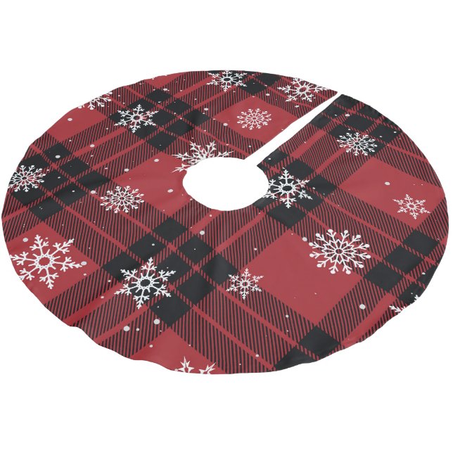 Saia Para Árvore De Natal De Poliéster Xadrez e Flocos de Neve (Inclinado)