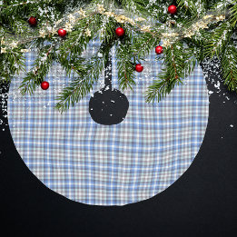 Saia Para Árvore De Natal De Poliéster Xadrez Escocês Azul Bege Moderno
