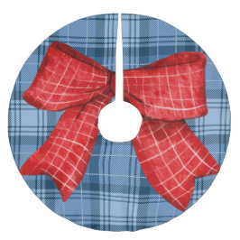 Saia Para Árvore De Natal De Poliéster Xadrez escocês clássico com laço decorativo grande