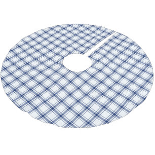Saia Para Árvore De Natal De Poliéster Xadrez Náutico Azul e Branco