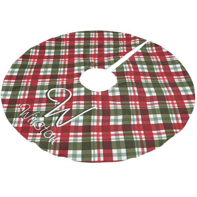 Saia Para Árvore De Natal De Poliéster Xadrez Royal Stewart Tartan Monograma (Inclinado)