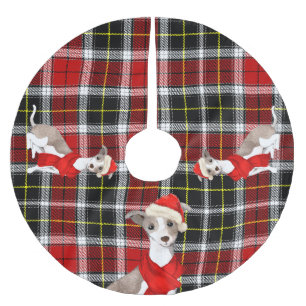 Saia Para Árvore De Natal De Poliéster Xadrez Vermelha com o Cachorro de Greyhound Italia