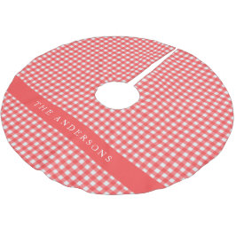 Saia Para Árvore De Natal De Poliéster Xadrez Vermelho Gingham Personalizado Nome da Famí