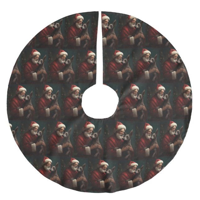 Saia Para Árvore De Natal De Poliéster Xoloitzcuintli com Papai Noel Natal Festivo (Frente)