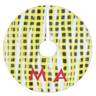 Saia Para Árvore De Natal De Poliéster Yellow Black checkboard add name monograma name le