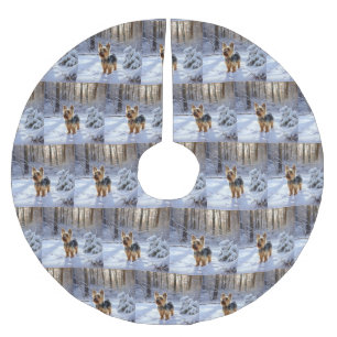 Saia Para Árvore De Natal De Poliéster Yorkshire Terrier Deixe-a nevar no Natal