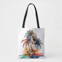 Sailboat Tote Bag Colorida de Palma Tropical