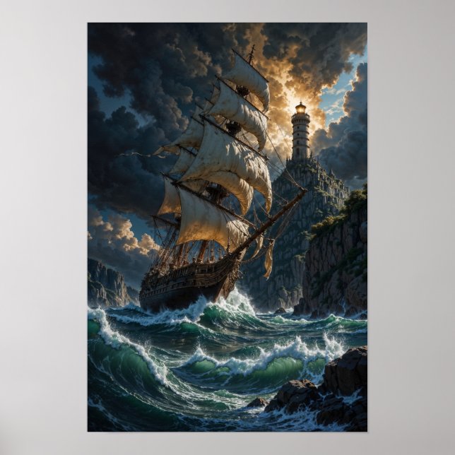 Sailing into Storms Fantasy Poster (Frente)