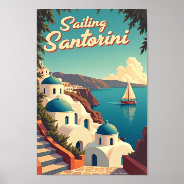 Sailing Santorini – Retro Travel Poster (Frente)