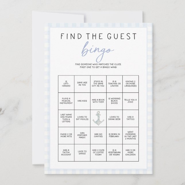 Sailing Themed Baby Shower Game - Guest Bingo (Frente)
