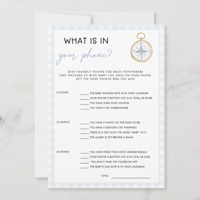 Sailing Themed Baby Shower Game - Whats in Phone (Frente)