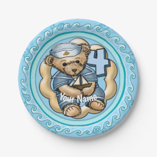 Sailor Bear, 4 anos, pratos de papel de aniversári