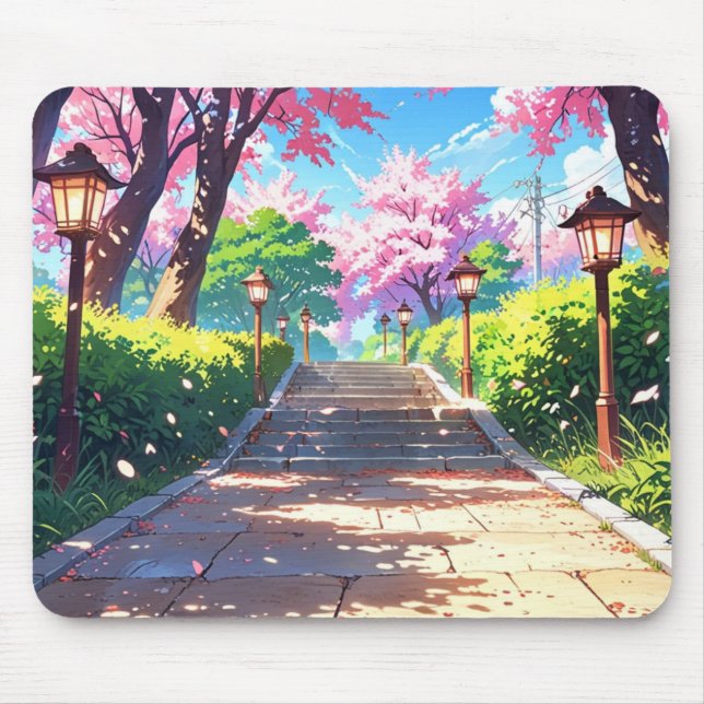 Sakura Blossom Path PastelLandscape Anime Mousepad (Frente)