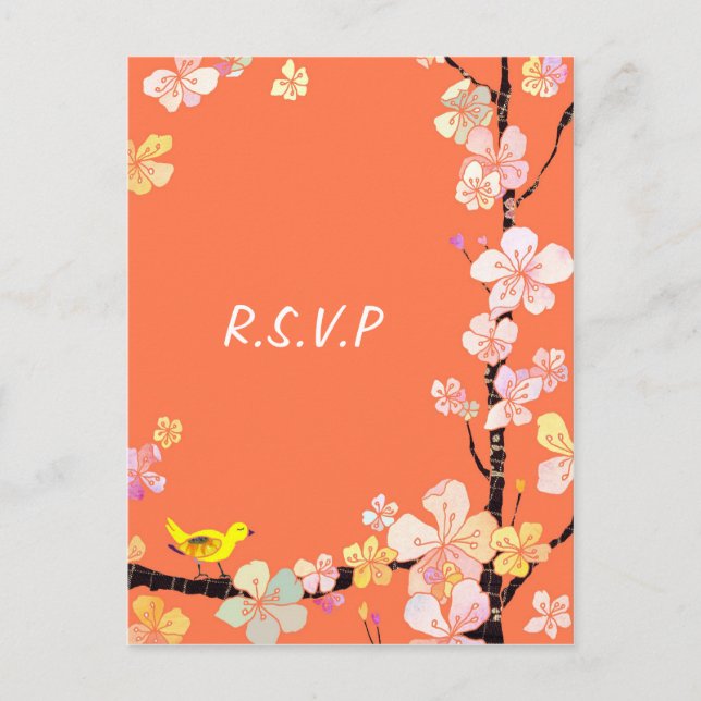 Sakura: Cartões postais RSVP de Casamento (Frente)