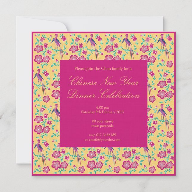 Sakura Floral Batik Chinês no Ano Novo Convite (Frente)